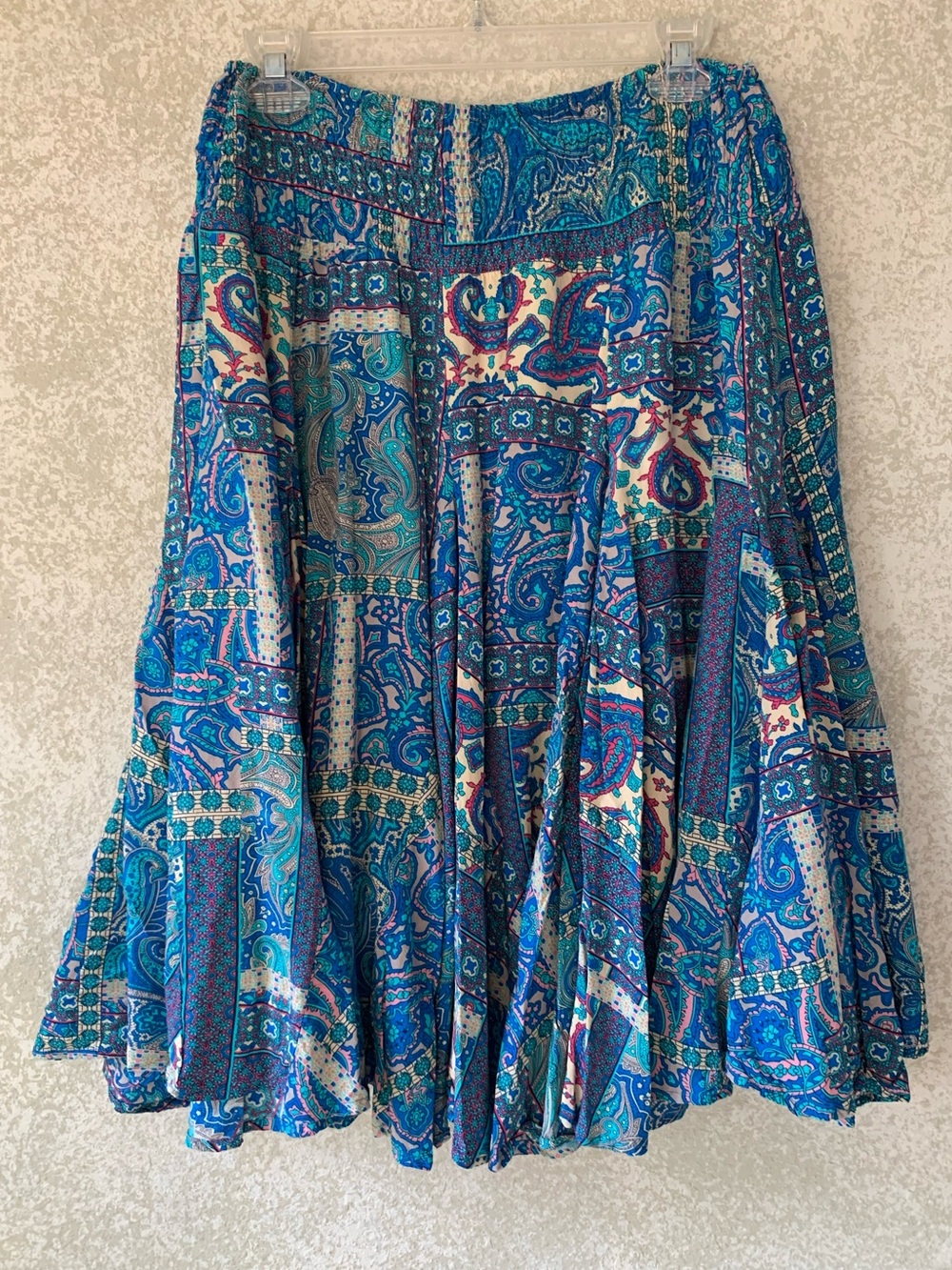 Caleooa Teal & Blue Paisley Patchwork Skater Skirt